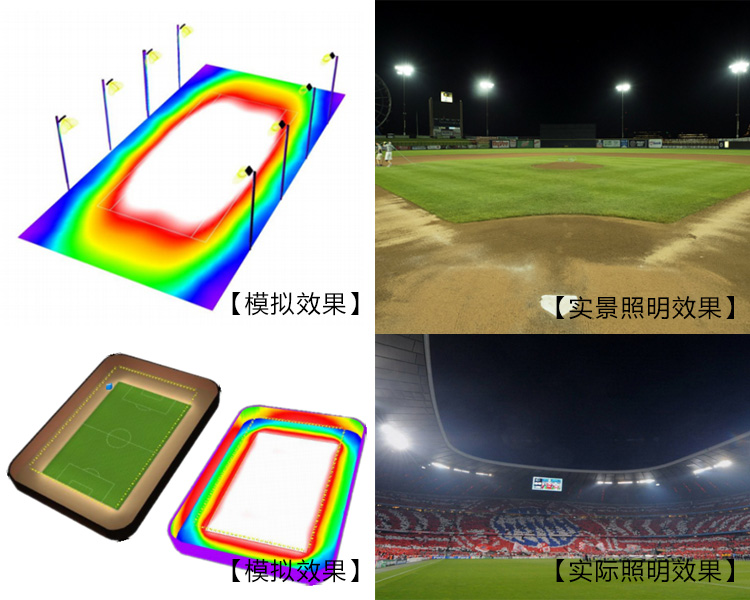 户外球场照明应用桃子视频在线观看www照明LED投光灯照明模拟与实景照明效果图片